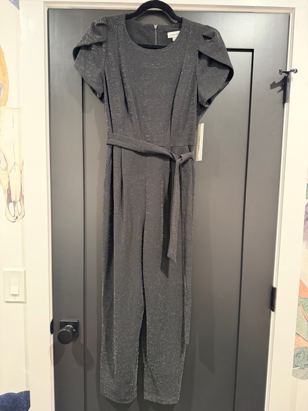 Calvin Klein Black Sparkle Belted Jumpsuit